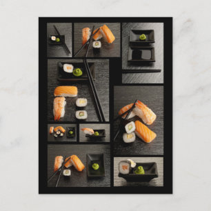Sushi-collectie op zwarte achtergrond briefkaart