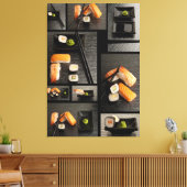 Sushi-collectie op zwarte achtergrond canvas afdruk (Insitu (Woonkamer))