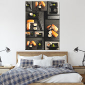Sushi-collectie op zwarte achtergrond canvas afdruk (Insitu (Slaapkamer))