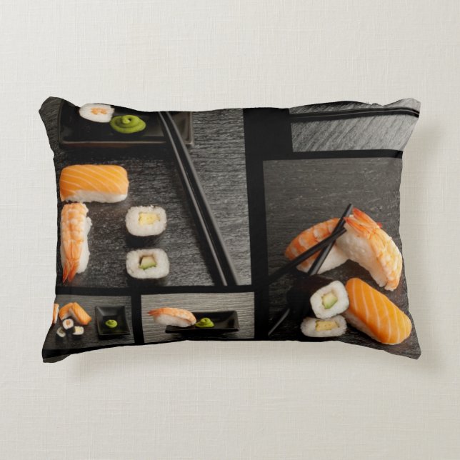 Sushi-collectie op zwarte achtergrond decoratief kussen (Voorkant)