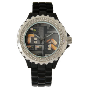 Sushi-collectie op zwarte achtergrond horloge