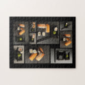 Sushi-collectie op zwarte achtergrond legpuzzel (Horizontaal)