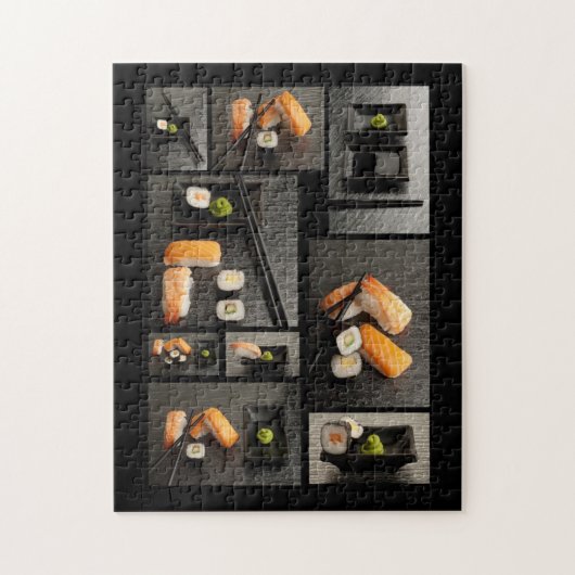 Sushi-collectie op zwarte achtergrond legpuzzel (Verticaal)