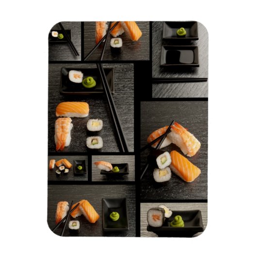 Sushi-collectie op zwarte achtergrond magneet (Verticaal)