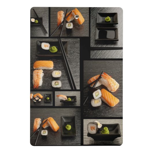 Sushi-collectie op zwarte achtergrond mini klembord (Achterkant)