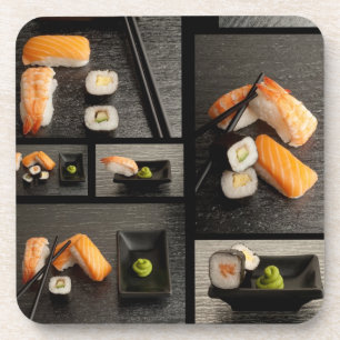 Sushi-collectie op zwarte achtergrond onderzetter