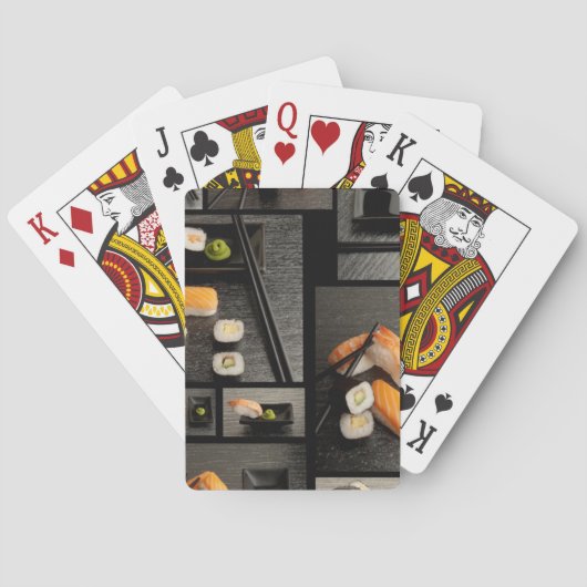 Sushi-collectie op zwarte achtergrond pokerkaarten (Achterkant)