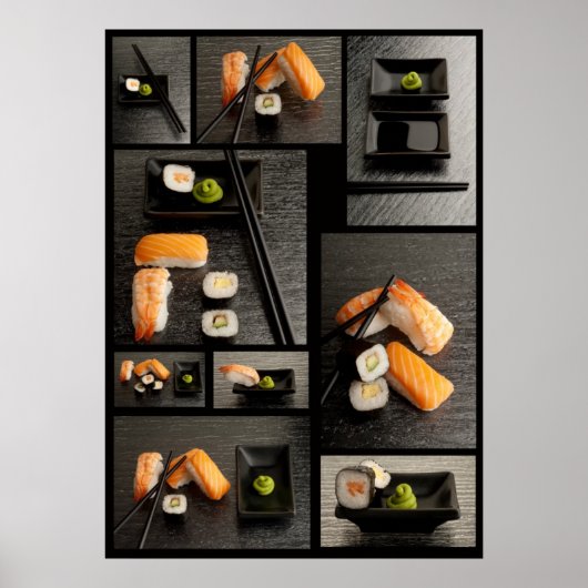 Sushi-collectie op zwarte achtergrond poster (Voorkant)