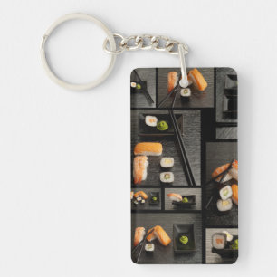Sushi-collectie op zwarte achtergrond sleutelhanger