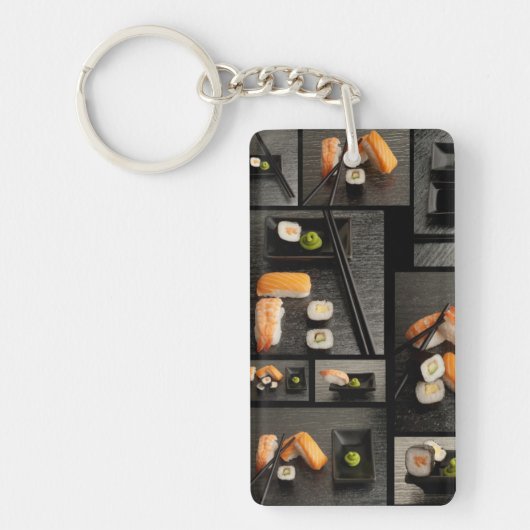 Sushi-collectie op zwarte achtergrond sleutelhanger (Voorkant)