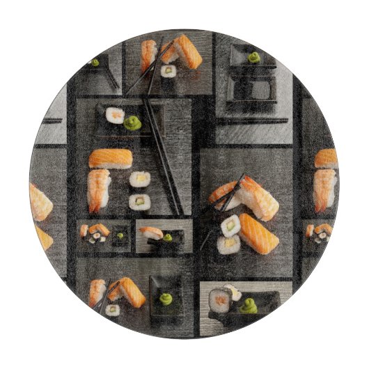 Sushi-collectie op zwarte achtergrond snijplank (Voorkant)