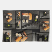 Sushi-collectie op zwarte achtergrond theedoek (Horizontaal)