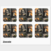 Sushi-collectie op zwarte achtergrond vierkante sticker (Vel)