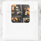 Sushi-collectie op zwarte achtergrond vierkante sticker (Tas)