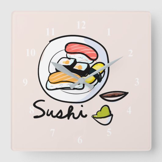 Sushi cute kawaii modern Japanese food art Vierkante Klok (Voorkant)