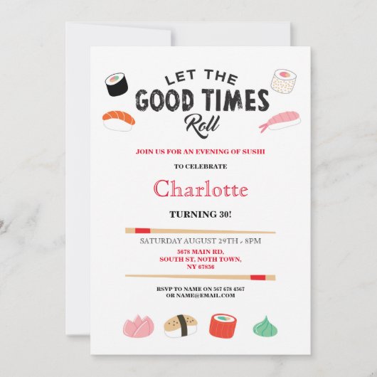 Sushi Diner Lunch Japanse Verjaardagsfeest Uitnodi Kaart (Voorkant)