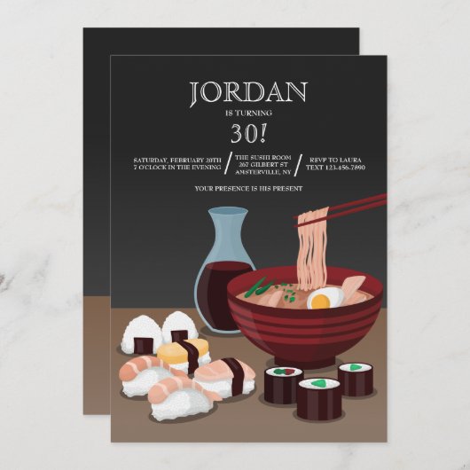 Sushi Dinner Invitation Kaart (Voorkant / Achterkant)