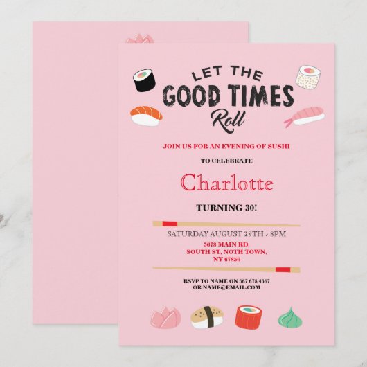 Sushi Dinner Lunch Japanse Birthday Party nodigt u Kaart (Voorkant / Achterkant)