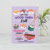 Sushi Dinner Meisjes Japans Verjaardagsfeest Paars Kaart (Staand voorkant)