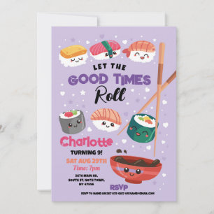 Sushi Dinner Meisjes Japans Verjaardagsfeest Paars Kaart