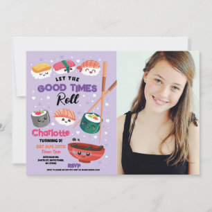 Sushi Dinner Meisjes Japans Verjaardagsfeest Paars Kaart