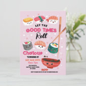 Sushi Dinner Roze Meisjes Japans Verjaardagsfeest Kaart (Staand voorkant)