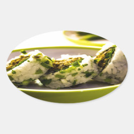 Sushi eet Japans - Aziatische voedselkreeft Ovale Sticker