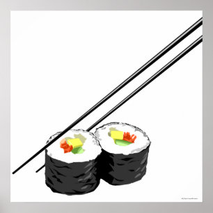 Sushi en Chopsticks Poster