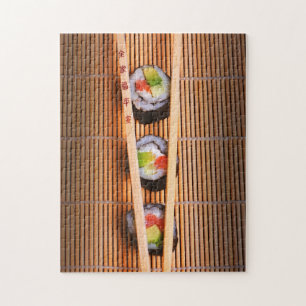 Sushi en houten stokjes legpuzzel