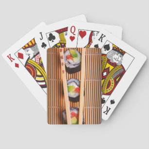 Sushi en houten stokjes pokerkaarten