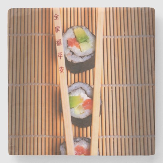 Sushi en houten stokjes stenen onderzetter (Voorkant)