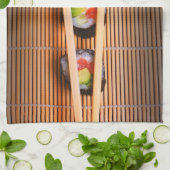 Sushi en houten stokjes theedoek (Gevouwen)
