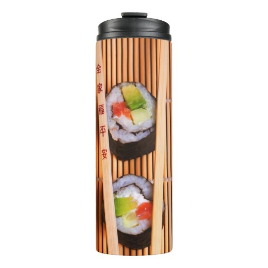 Sushi en houten stokjes thermosbeker (Voorkant)
