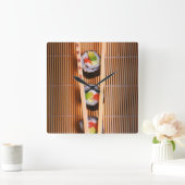 Sushi en houten stokjes vierkante klok (Huis)