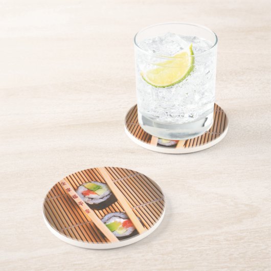 Sushi en houten stokjes zandsteen onderzetter (Zijkant)