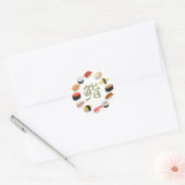 Sushi en Kanji 回 寿 司 Ronde Sticker (Envelop)