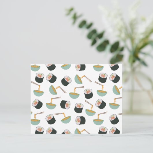 Sushi en Noodles Pattern Briefkaart (Staand voorkant)