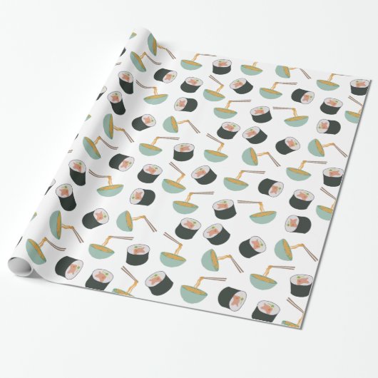 Sushi en Noodles Pattern Cadeaupapier (Uitgerold)