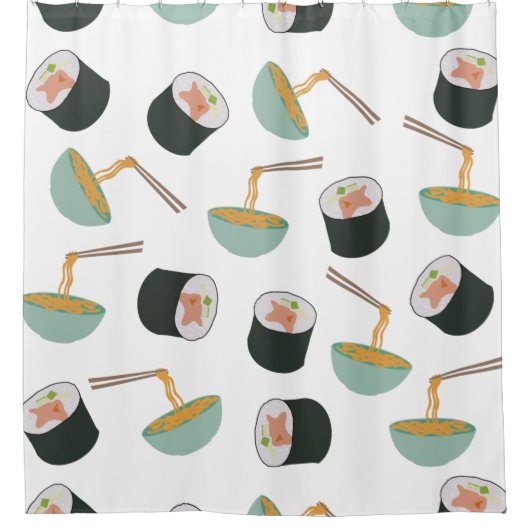 Sushi en Noodles Pattern Douchegordijn (Voorkant)