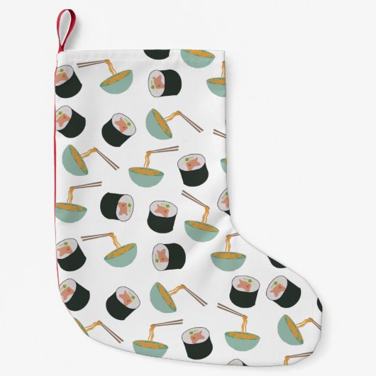 Sushi en Noodles Pattern Kleine Kerstsok (Voorkant)