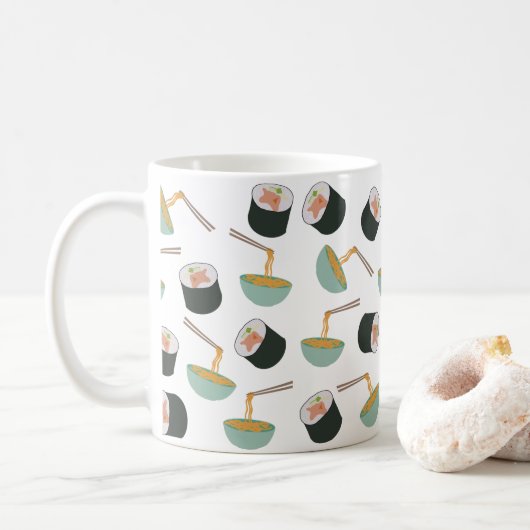 Sushi en Noodles Pattern Koffiemok (Met donut)