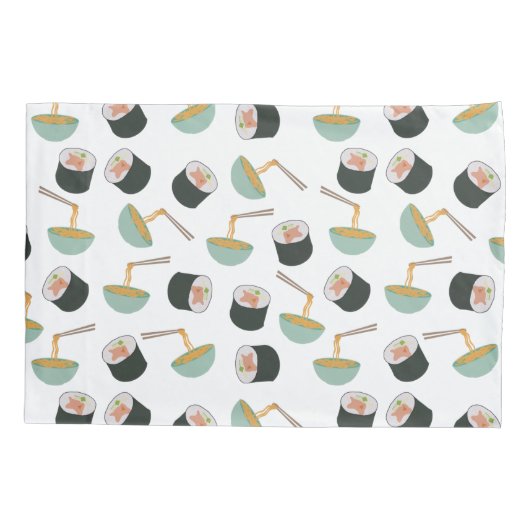 Sushi en Noodles Pattern Kussensloop (Achterkant)