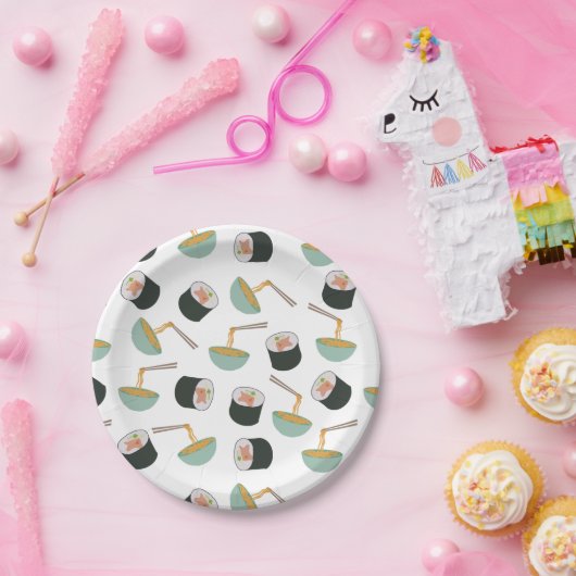 Sushi en Noodles Pattern Papieren Bordje (Feest)