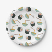 Sushi en Noodles Pattern Papieren Bordje (Voorkant)