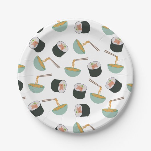 Sushi en Noodles Pattern Papieren Bordje (Voorkant)