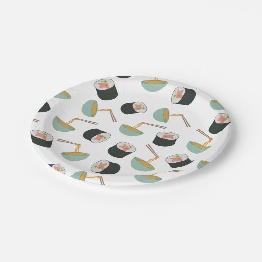 Sushi en Noodles Pattern Papieren Bordje (Gekanteld)