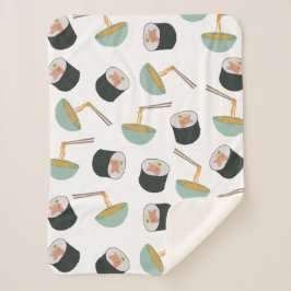 Sushi en Noodles Pattern Sherpa Deken