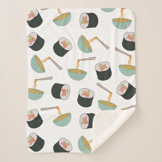 Sushi en Noodles Pattern Sherpa Deken (Voorkant)