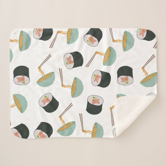 Sushi en Noodles Pattern Sherpa Deken (Voorkant (horizontaal))
