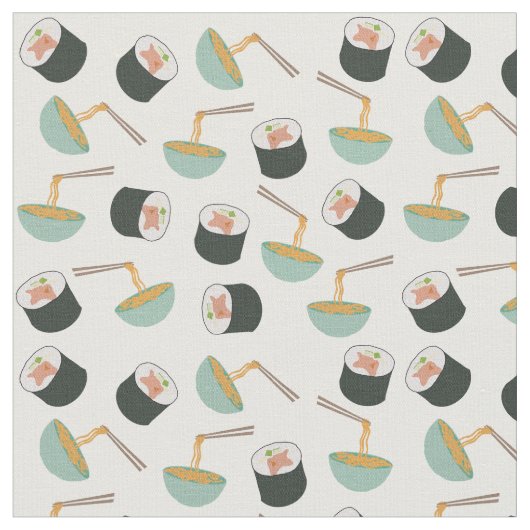 Sushi en Noodles Pattern Stof (Close Up)